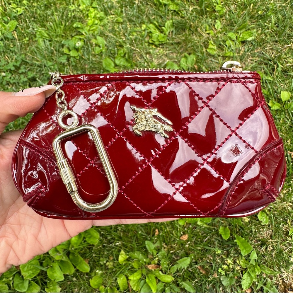 Burberry Patent Leather Quilted Zipper Coin Card Case